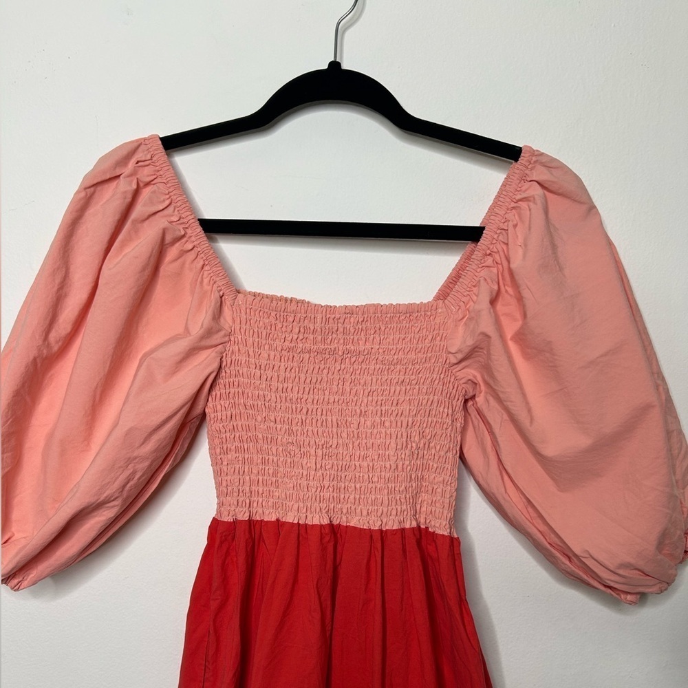 RHODE Eloise Colorblock Smocked Strawberry Multi Midi Dress - Picture 7 of 11